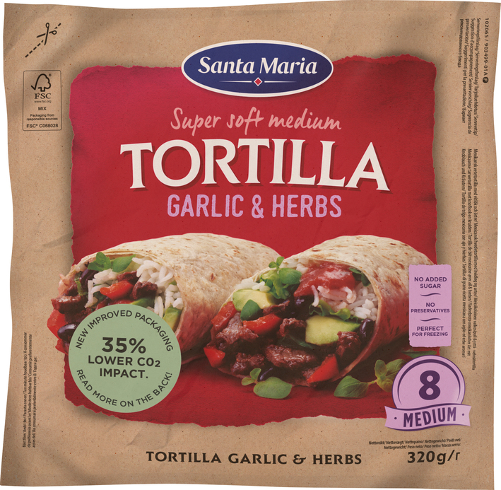 Verpakking met 8 garlic and herb tortillas