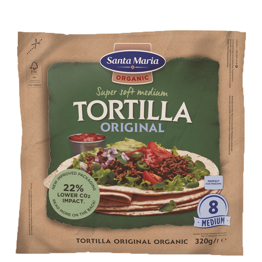 Packet with eight organic wheat tortillas