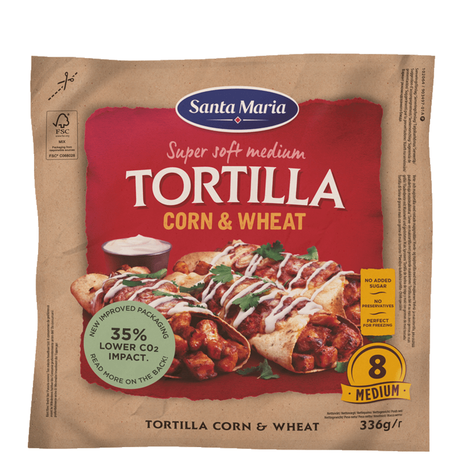 Packet with eight corn and wheat tortillas