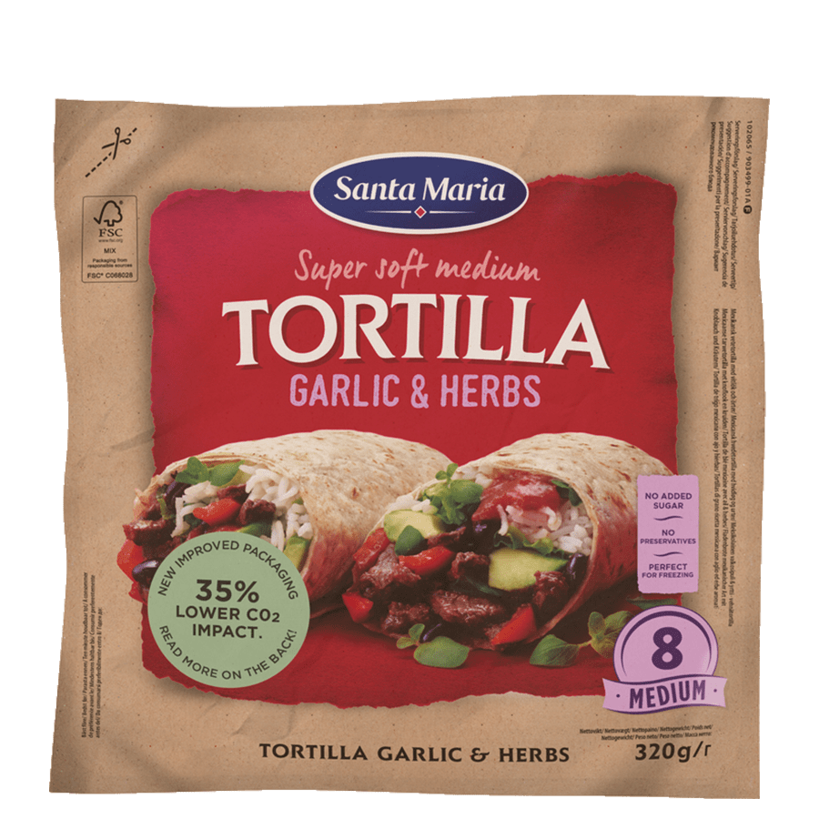 Verpakking met 8 garlic and herb tortillas