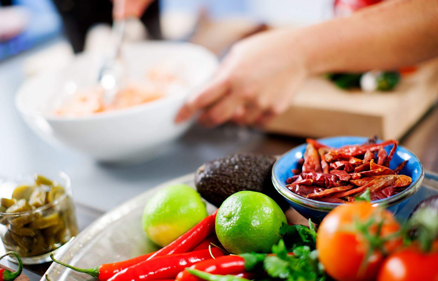 Chilli, fruit and vegetables in the kitchen.