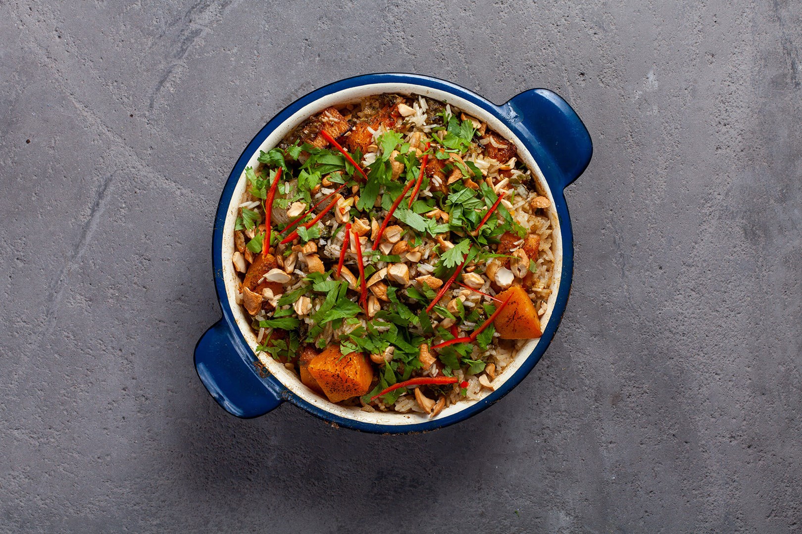 Biryani med butternut squash og ristet cashewnøtter