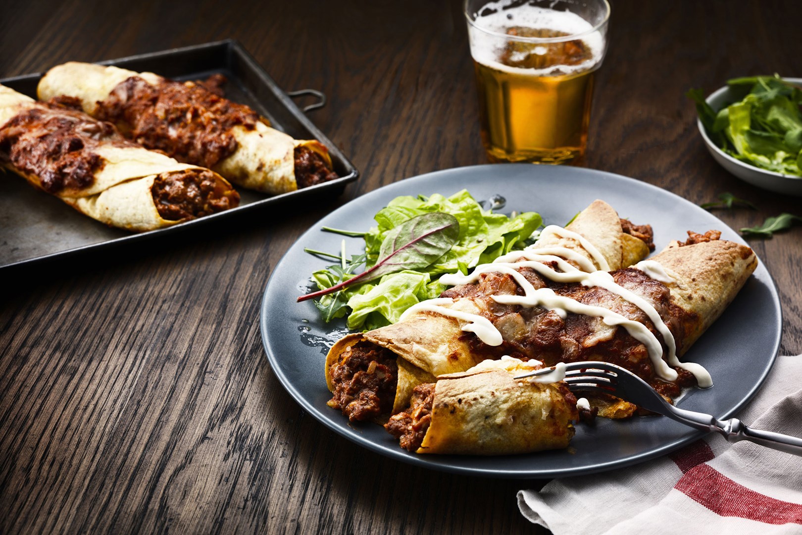 Enchilada con carne macinata e fagioli