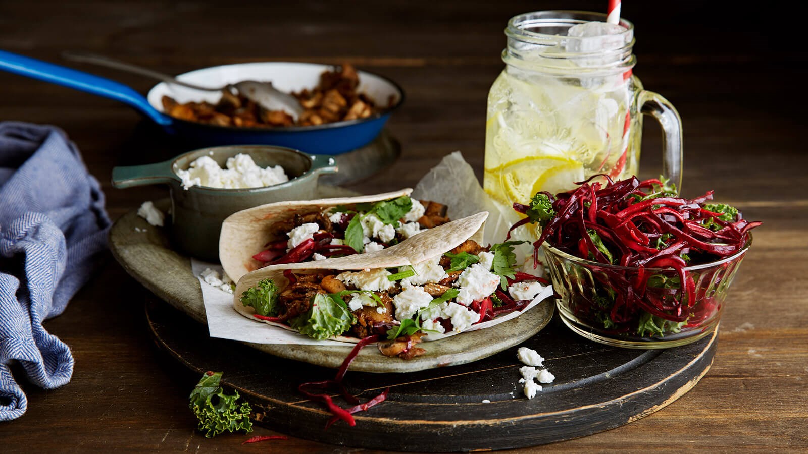 Mushroom tacos served with chipotle kale