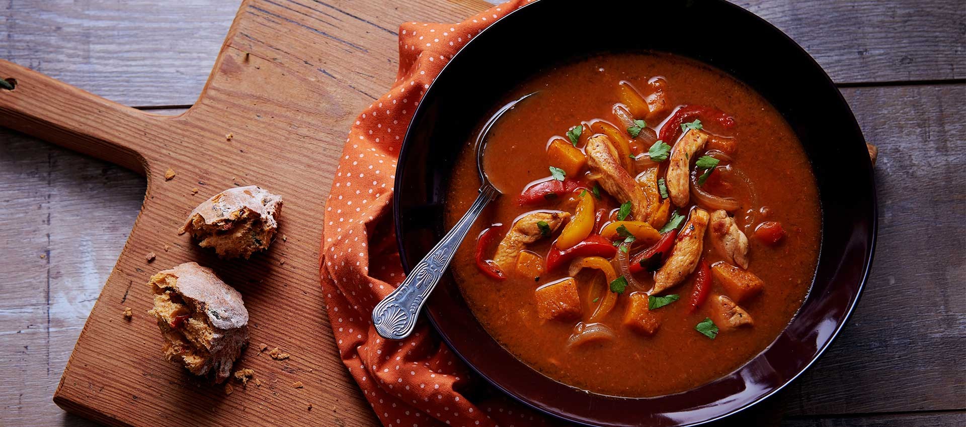 Fajita Chicken Soup with Pumpkin Pieces