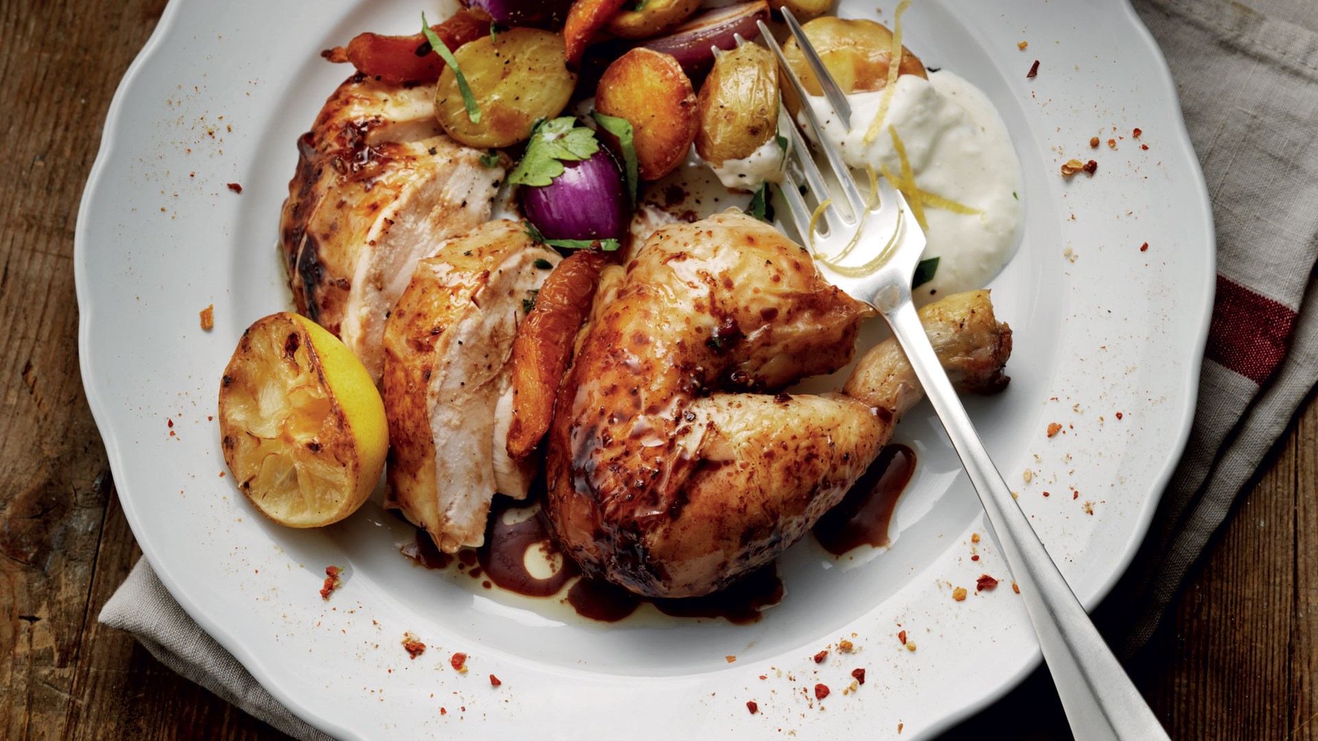 Roast Chicken with Yoghurt, Salad and Lemon Zest