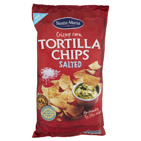 En stor påse med lättsaltade tortilla chips.