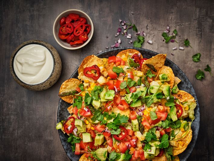 Nacho plate met kip en asperge