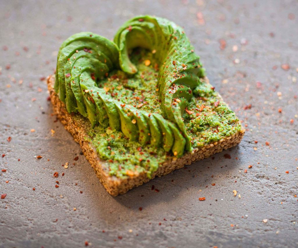 Avocado on toast with broccoli pesto