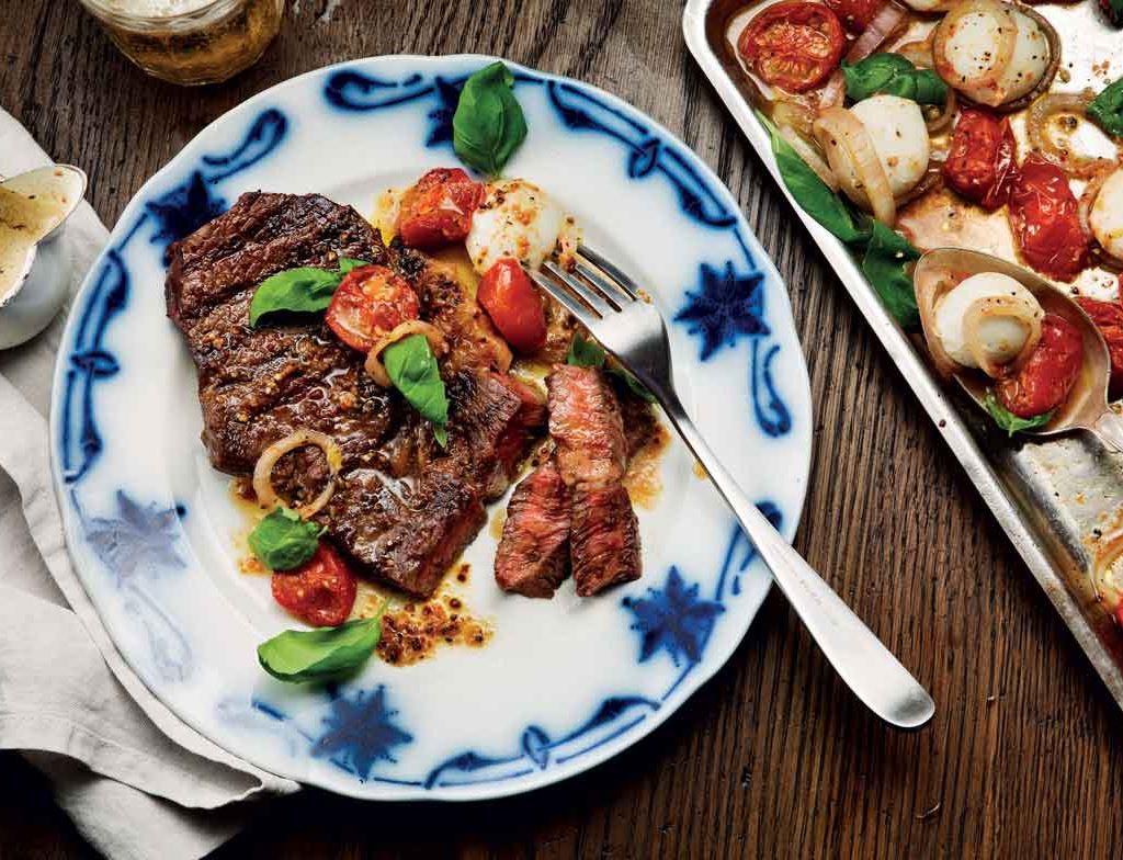 Sirloin Steak with Warm Tomato and Mozzarella Salad