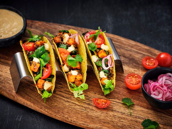 3 Tacos végétariens avec lentilles rouges et à la patate douce